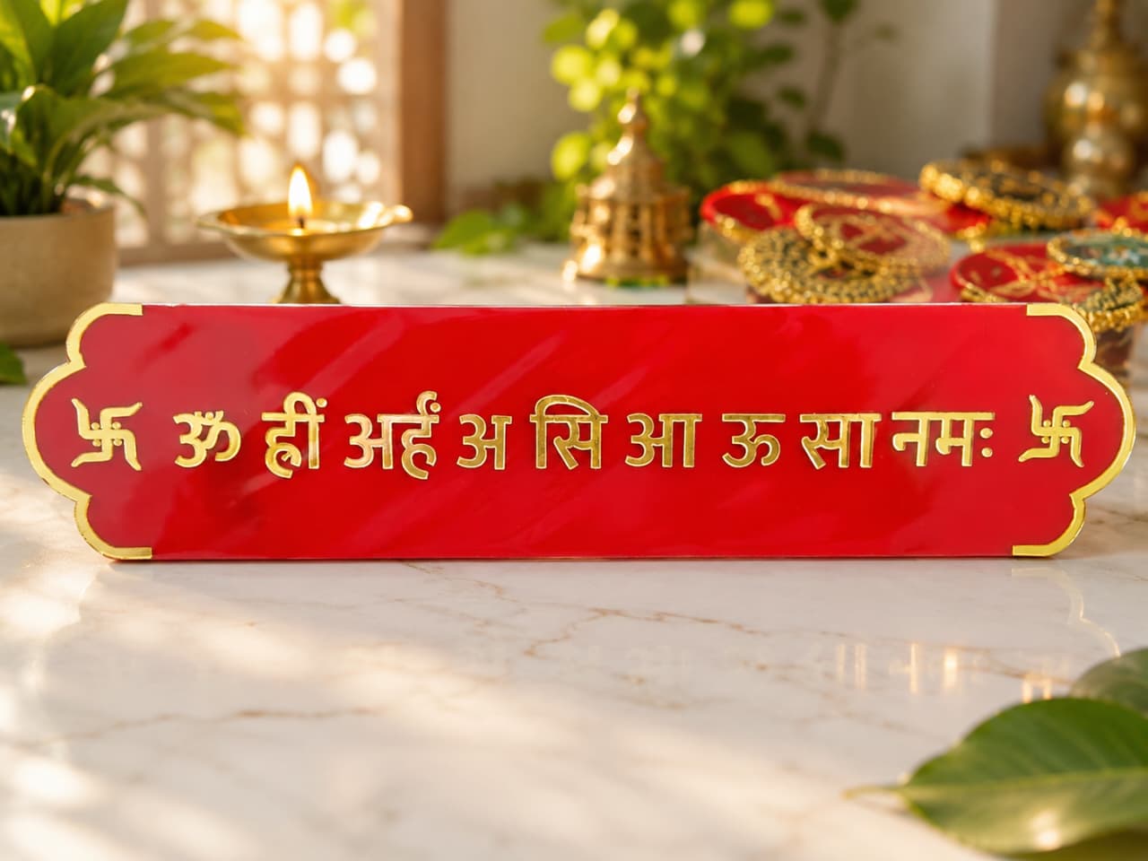 Om Rhim Arham Asi Aau Sa Namah 3 Plate Set | Premium Jain Mantra Wall Decor