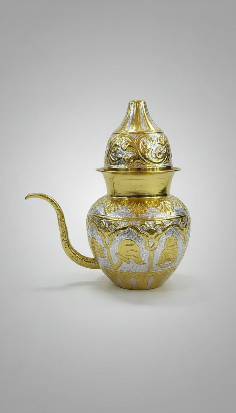 Shantidhara Kalash 1 Litre | Pure Brass Astaprathihar Engraved Kalash for Jain Pooja - jinsamadhan