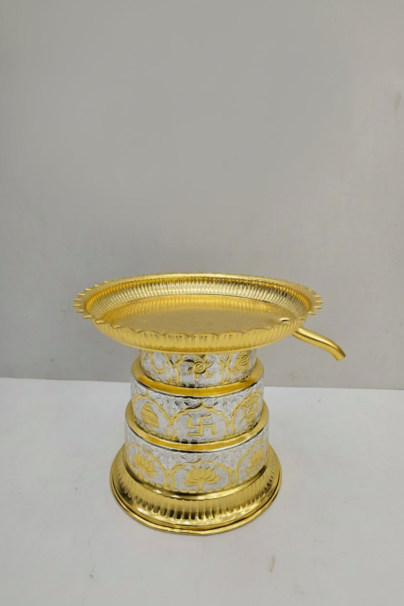 Pure Brass Pandukshila for Abhishek – 10 Inch Height with 10 Inch Thali | Ideal for Pratima Ji up to 10 Inch - jinsamadhan