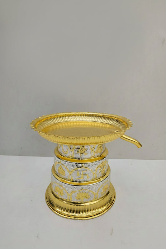 Pure Brass Pandukshila for Abhishek – 10 Inch Height with 10 Inch Thali | Ideal for Pratima Ji up to 10 Inch - jinsamadhan