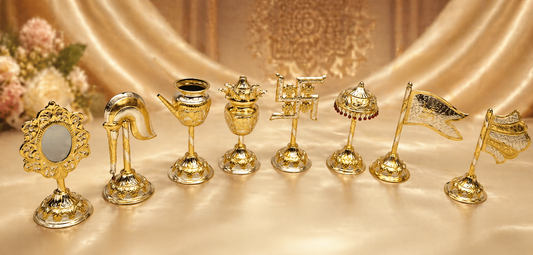 9 Inch Ganga Jamuna Premium Ashtmangal Set – Pure Silver & Pital (Brass) Jain Puja Collection - jinsamadhan