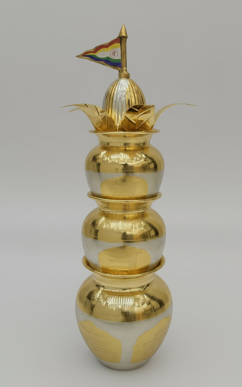 Mangal Kalash 3 Layer – 17 Inch Golden Colour | Pital Kalash for Puja & Decor
