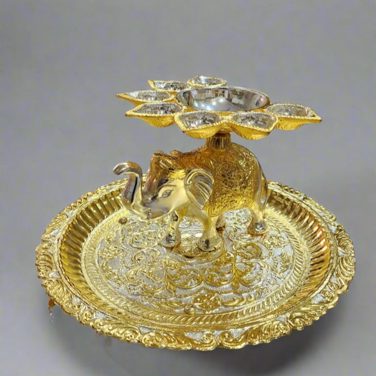 Jain 7 Baati Premium Hathi Aarti Thali - jinsamadhan