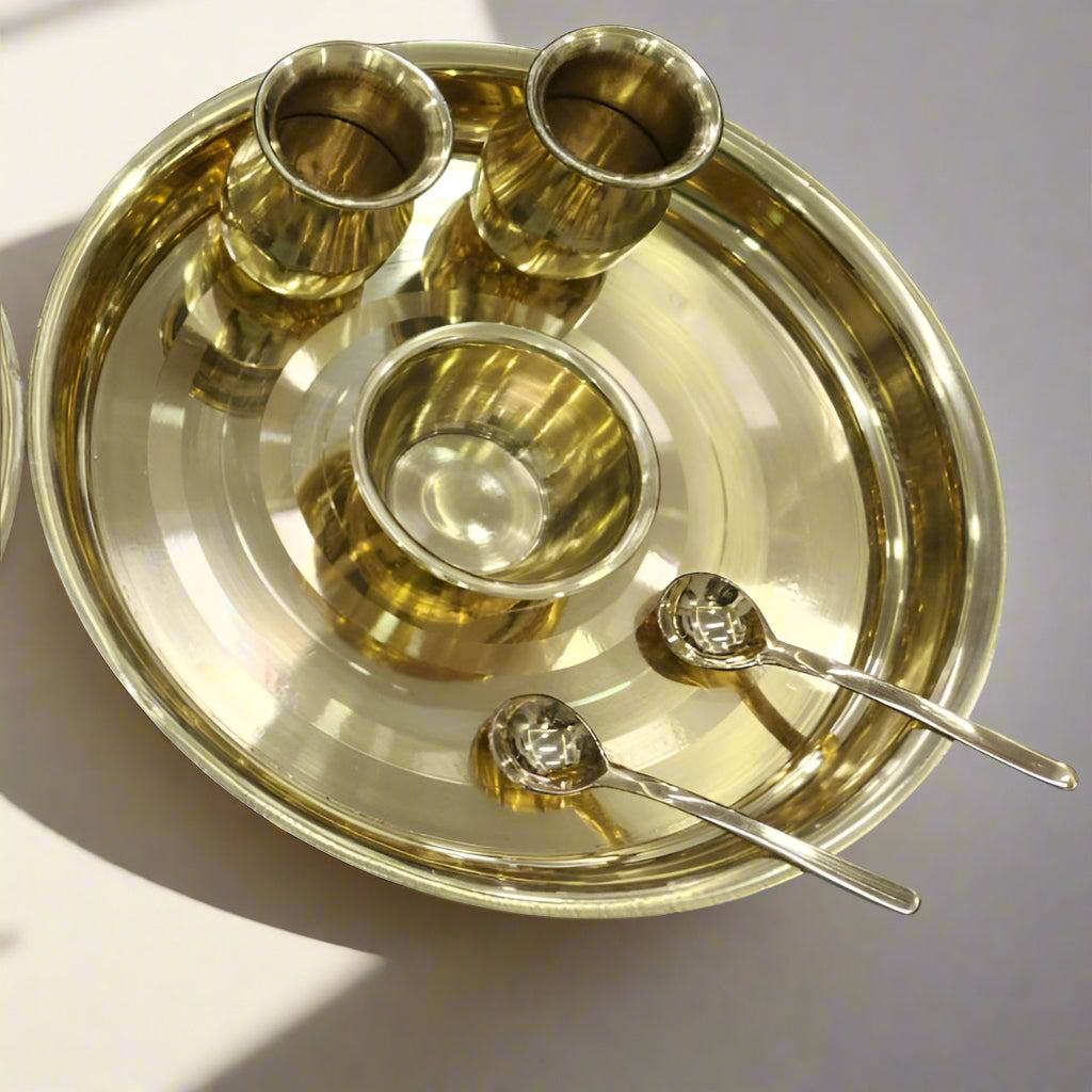 Exquisite Jain Thali Set – Lavish Gold-Plated Brass (11-Piece Collection) - jinsamadhan