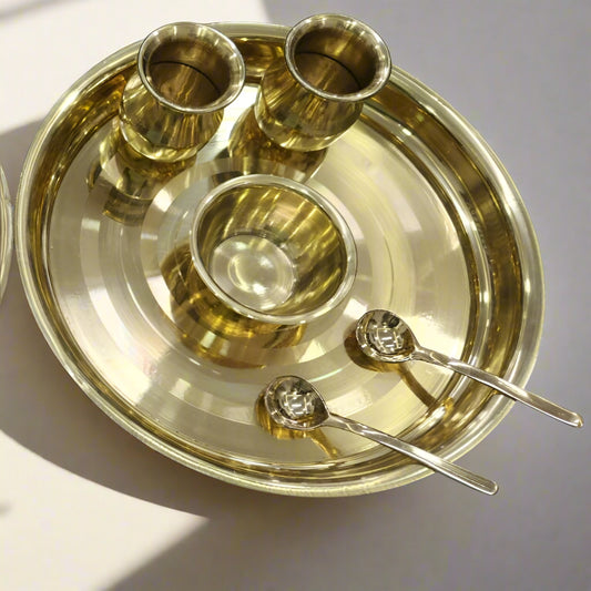 Exquisite Jain Thali Set – Lavish Gold-Plated Brass (11-Piece Collection) - jinsamadhan