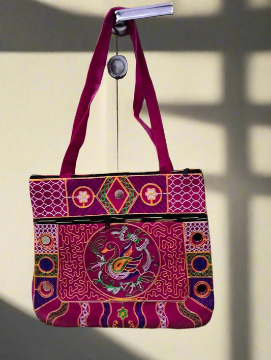 ALL CRAFT EXIM Jain Velvet Mirror Sling Bag for Women | Ethnic Shoulder Bag for Pooja, Festivals & Daily Use - jinsamadhan