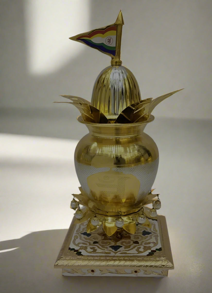 12 Inch Astamangal Kalash with 8 Symbols | Brass Pooja Kalash for Jain & Hindu Worship - jinsamadhan