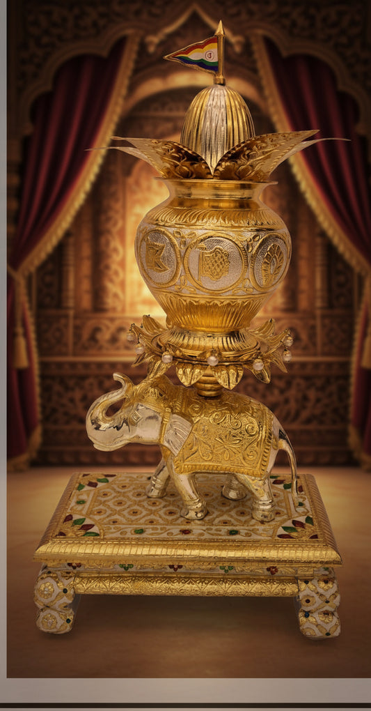 Mangal Kalash with Elephant Design – 24 Inch Pure Pital | Premium Brass Pooja Kalash