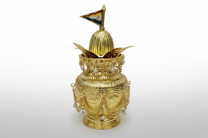 Golden Kalash with Dhwaj | Siddhachakra Kalash for Puja & Temple Decoration - jinsamadhan