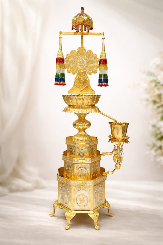 4.6 Feet Jain Chaitya Vriksha Abhishek Stand | Golden Jain Temple Decoration | Jain Mandir Abhishek Stand - jinsamadhan