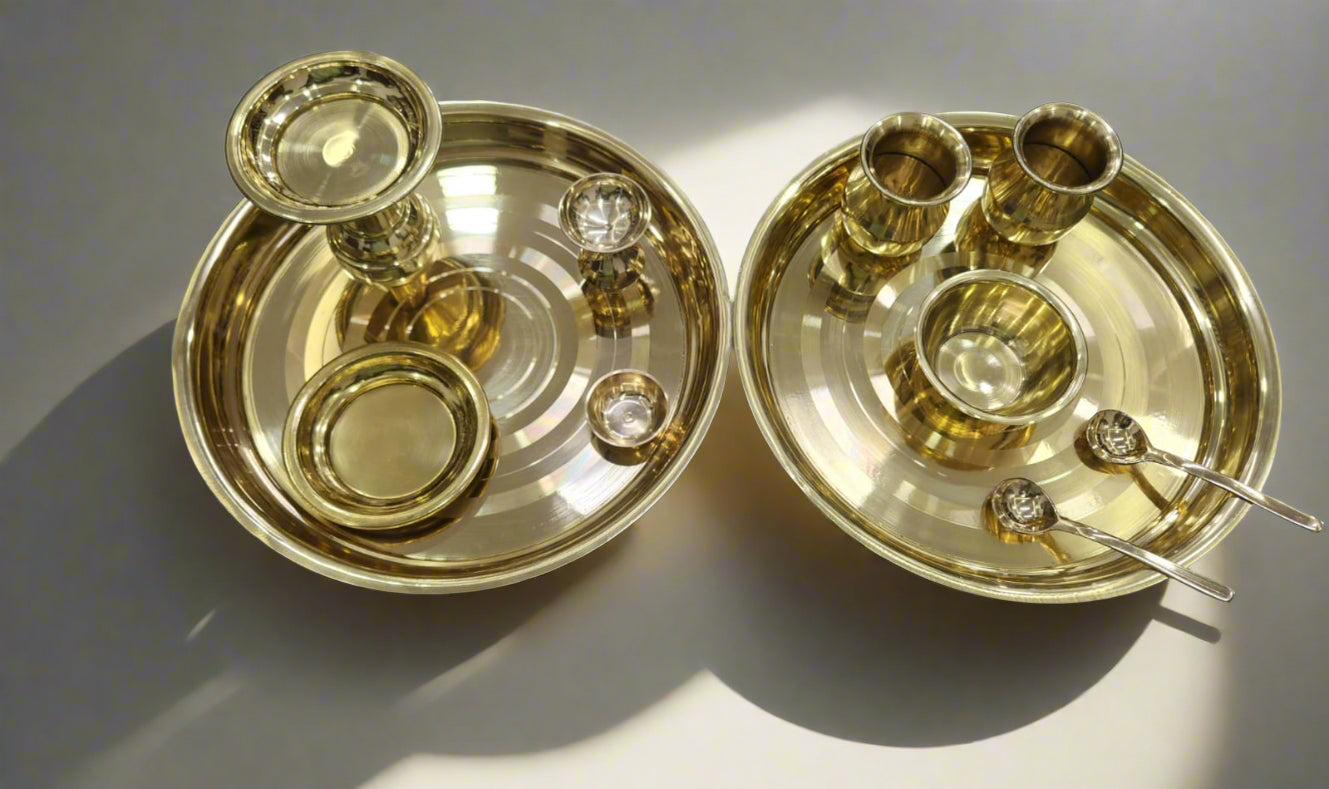 Exquisite Jain Thali Set – Lavish Gold-Plated Brass (11-Piece Collection) - jinsamadhan