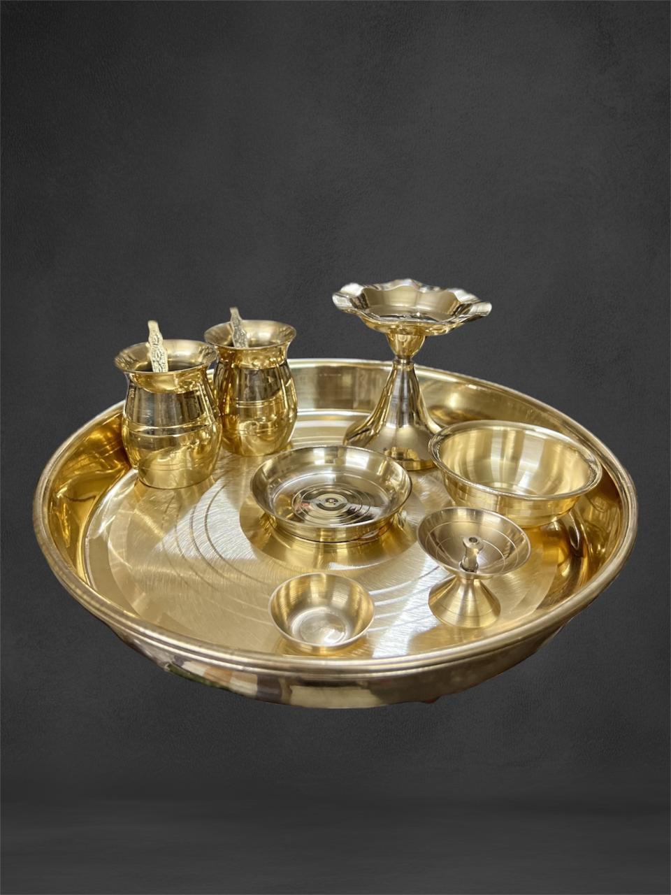Jain Pooja Thali Set – 11 Items | 10 Inch | Pure Brass (Pital) | Traditional Worship Set - jinsamadhan