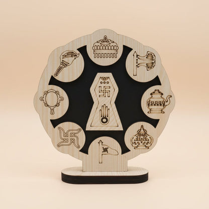 Exquisite Jain Ashtamangal Frame (4x4 Inch) – Divine Wooden Decor - jinsamadhan