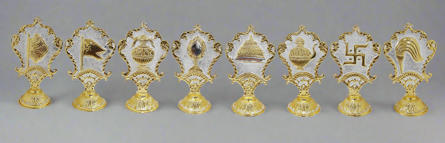 8 Piece Ashtapratiharya Set 6 Inch | Brass Jain Pooja Accessories for Mandir & Festivals - jinsamadhan