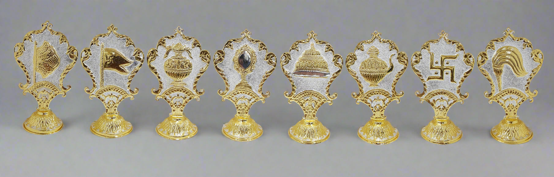 8 Piece Ashtapratiharya Set 6 Inch | Brass Jain Pooja Accessories for Mandir & Festivals - jinsamadhan
