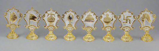 8 Piece Ashtapratiharya Set 6 Inch | Brass Jain Pooja Accessories for Mandir & Festivals - jinsamadhan