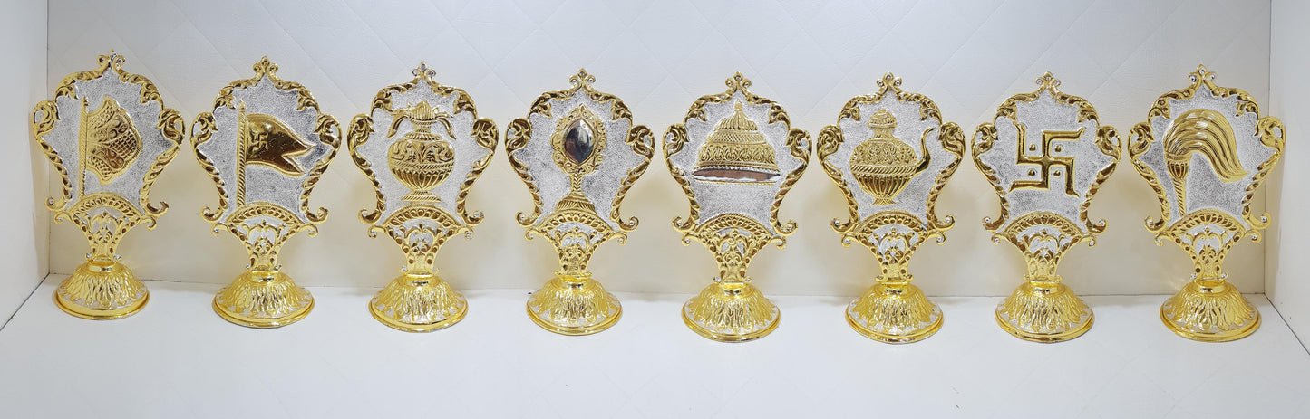 8 Piece Ashtapratiharya Set 6 Inch | Brass Jain Pooja Accessories for Mandir & Festivals - jinsamadhan