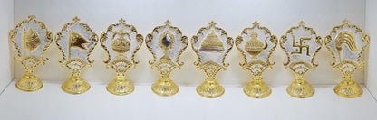 8 Piece Ashtapratiharya Set 6 Inch | Brass Jain Pooja Accessories for Mandir & Festivals - jinsamadhan