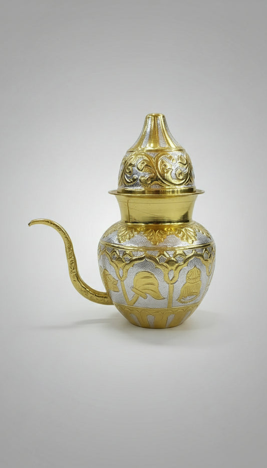 Shantidhara Kalash 1 Litre | Pure Brass Astaprathihar Engraved Kalash for Jain Pooja - jinsamadhan