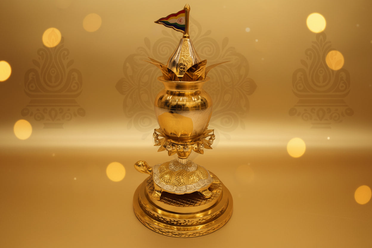 Tortoise Kalash – 15 Inch Height | Pure Brass (Pital) | Vastu & Pooja Decor